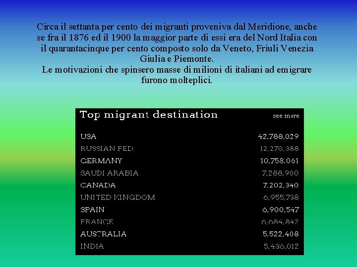 Circa il settanta per cento dei migranti proveniva dal Meridione, anche se fra il