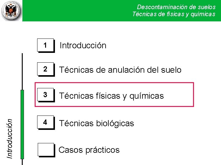 Introducción Descontaminación de suelos Técnicas de yfísicas y químicas Técnicas físicas químicas I. SVE Introducción Descontaminación de suelos Técnicas de yfísicas y químicas Técnicas físicas químicas I. SVE