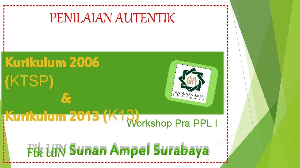 PENILAIAN AUTENTIK Kurikulum 2006 (KTSP) & Kurikulum 2013 (K 13) Workshop Pra PPL I