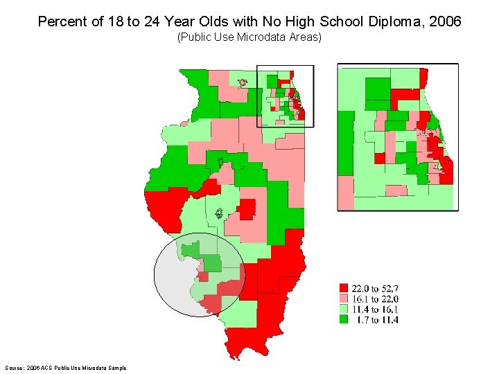 Percent of 18 to 24 Year Olds with No High School Diploma, 2006 (Public