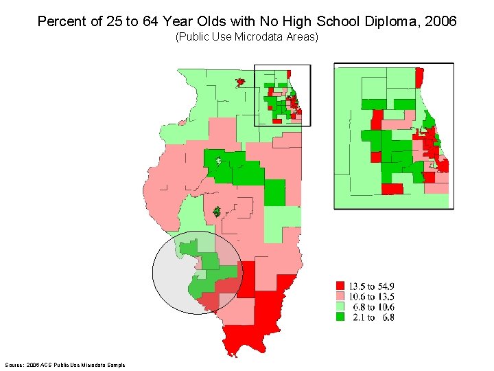 Percent of 25 to 64 Year Olds with No High School Diploma, 2006 (Public