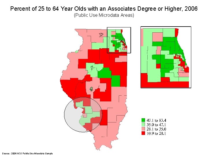 Percent of 25 to 64 Year Olds with an Associates Degree or Higher, 2006