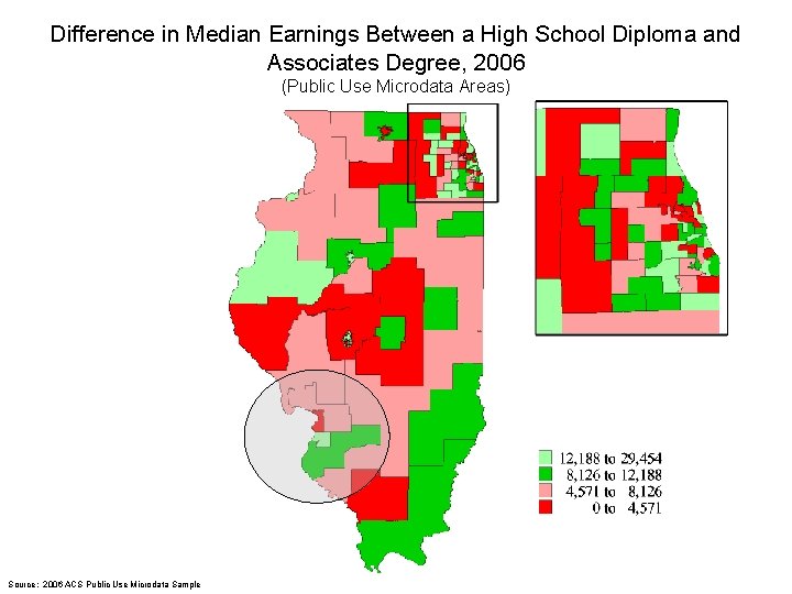 Difference in Median Earnings Between a High School Diploma and Associates Degree, 2006 (Public