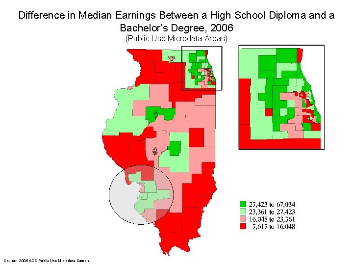 Difference in Median Earnings Between a High School Diploma and a Bachelor’s Degree, 2006