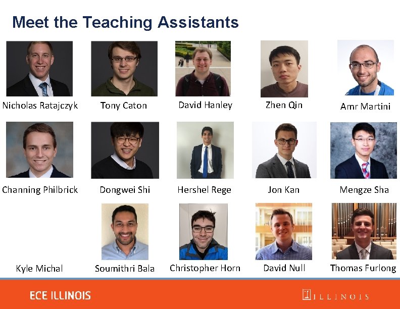 Meet the Teaching Assistants Nicholas Ratajczyk Tony Caton David Hanley Zhen Qin Amr Martini