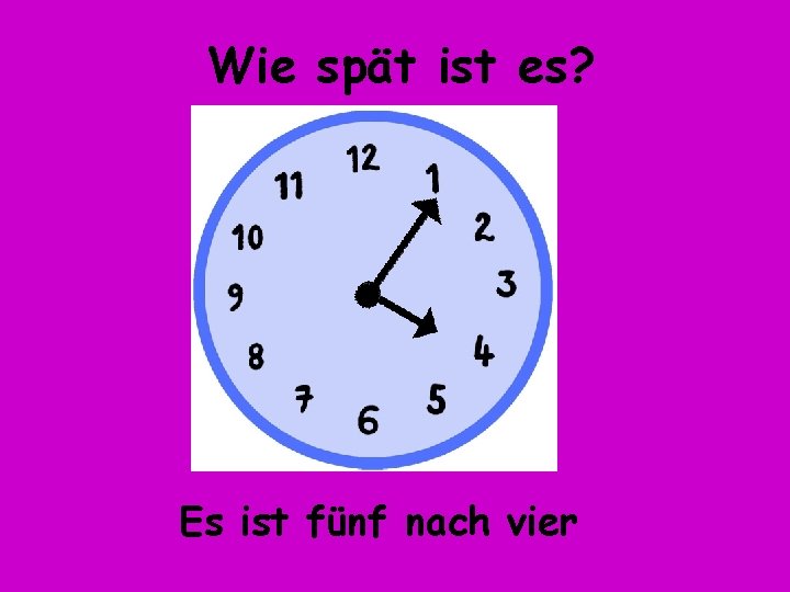 Wie spät ist es? Es ist fünf nach vier 