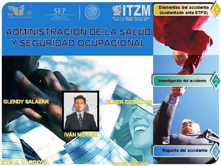 Elementos del accidente (sustentado ante STPS) 1 Investigación del accidente 2 Reporte del accidente