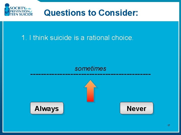 Questions to Consider: 1. I think suicide is a rational choice. sometimes ----------------------- Always