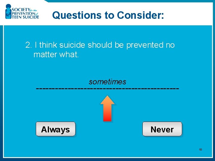 Questions to Consider: 2. I think suicide should be prevented no matter what. sometimes