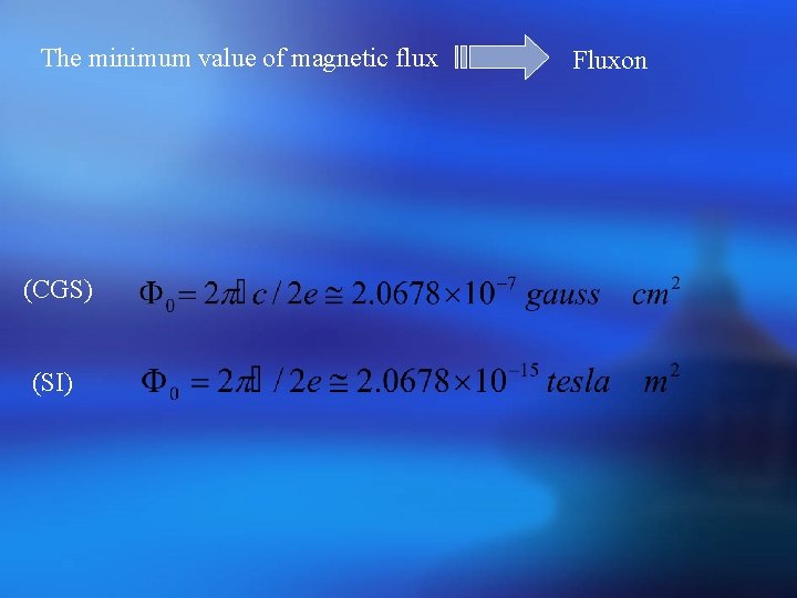 The minimum value of magnetic flux (CGS) (SI) Fluxon 