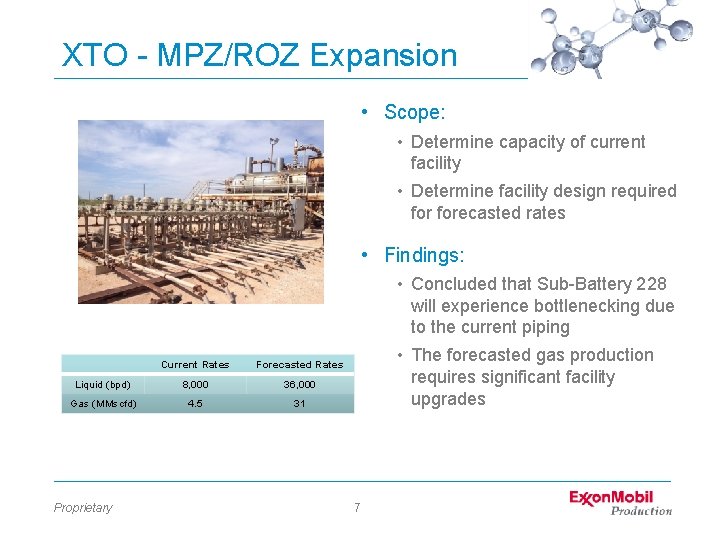 XTO - MPZ/ROZ Expansion • Scope: • Determine capacity of current facility • Determine