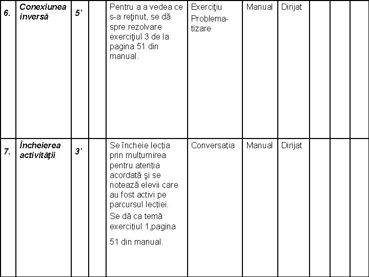 6. Conexiunea inversă 5’ 7. Încheierea activităţii 3’ Pentru a a vedea ce Exerciţiu