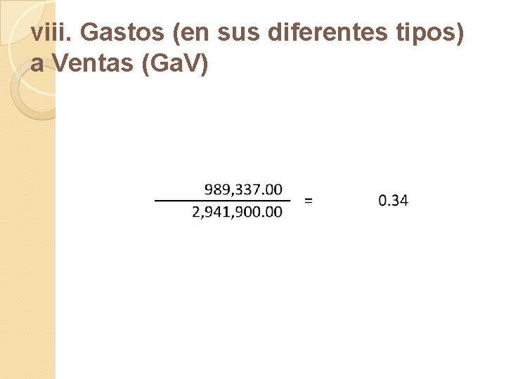 viii. Gastos (en sus diferentes tipos) a Ventas (Ga. V) 