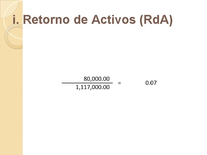 i. Retorno de Activos (Rd. A) 