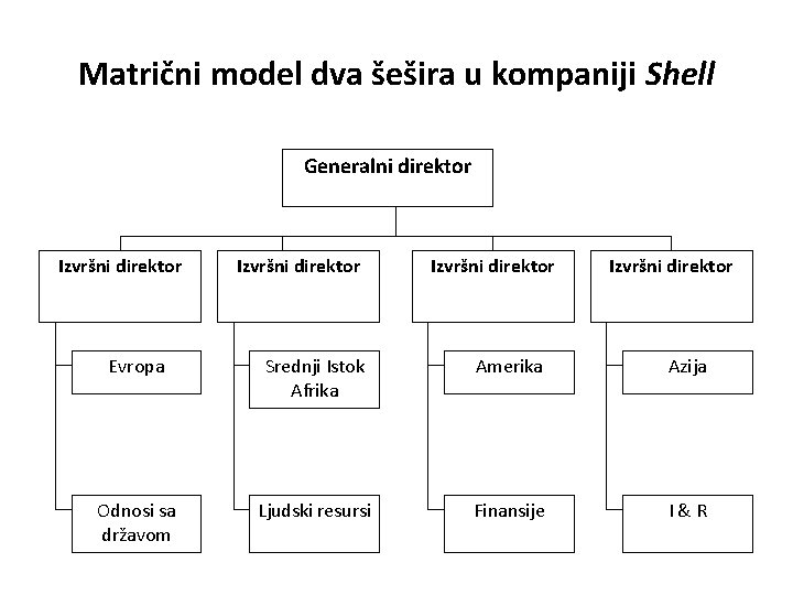 Matrični model dva šešira u kompaniji Shell Generalni direktor Izvršni direktor Evropa Srednji Istok