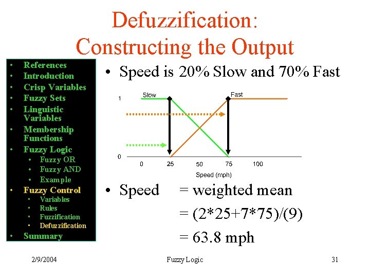 Defuzzification: Constructing the Output • • References Introduction Crisp Variables Fuzzy Sets Linguistic Variables