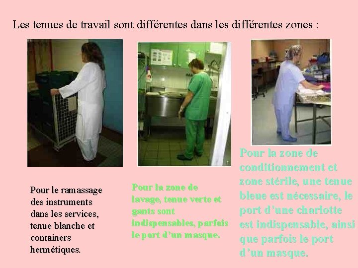 Les tenues de travail sont différentes dans les différentes zones : Pour le ramassage