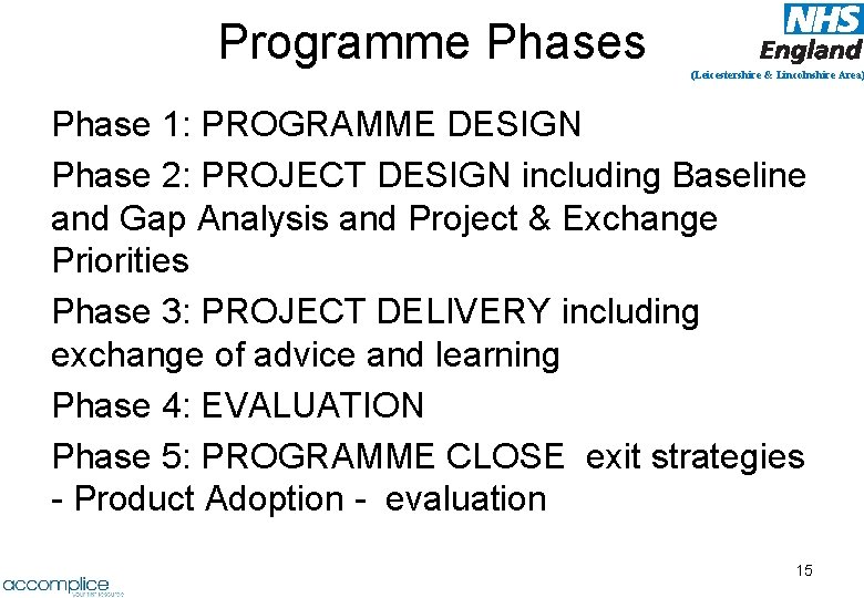 Programme Phases (Leicestershire & Lincolnshire Area) Phase 1: PROGRAMME DESIGN Phase 2: PROJECT DESIGN
