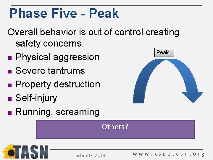 Phase Five - Peak Overall behavior is out of control creating safety concerns. Peak