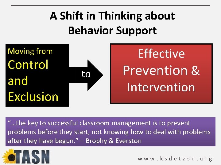 A Shift in Thinking about Behavior Support Effective Moving from Control and Exclusion to