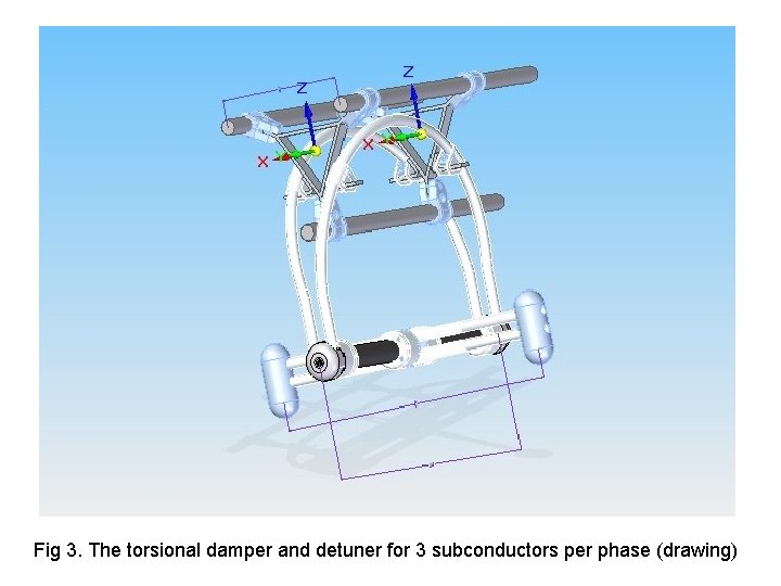 Fig 3. The torsional damper and detuner for 3 subconductors per phase (drawing) 