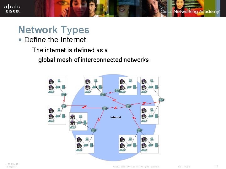 Network Types § Define the Internet The internet is defined as a global mesh Network Types § Define the Internet The internet is defined as a global mesh