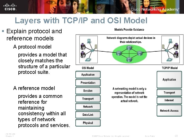 Layers with TCP/IP and OSI Model § Explain protocol and reference models A protocol Layers with TCP/IP and OSI Model § Explain protocol and reference models A protocol