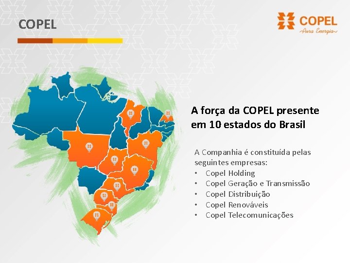 COPEL A força da COPEL presente em 10 estados do Brasil A Companhia é