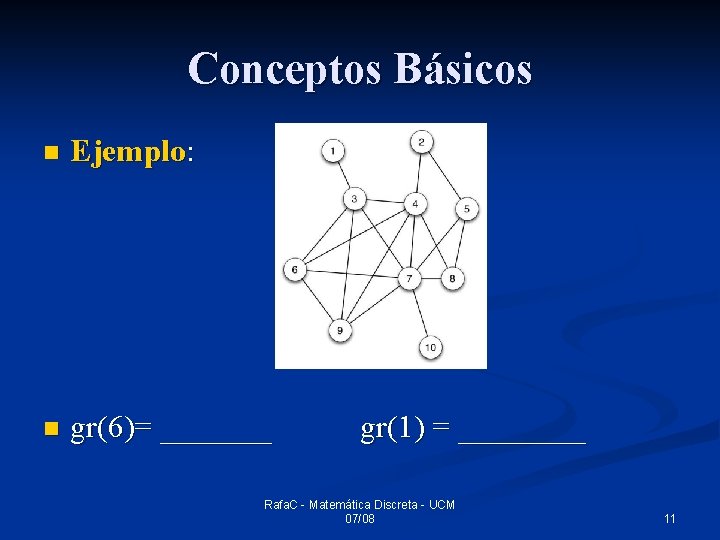 Conceptos Básicos n Ejemplo: n gr(6)= _______ gr(1) = ____ Rafa. C - Matemática