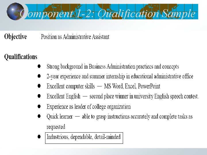 Component 1 -2: Qualification Sample 