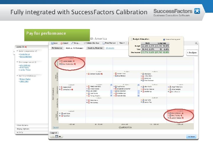 Fully integrated with Success. Factors Calibration Pay for performance 
