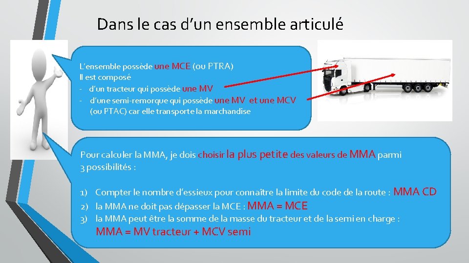 Dans le cas d’un ensemble articulé L’ensemble possède une MCE (ou PTRA) Il est