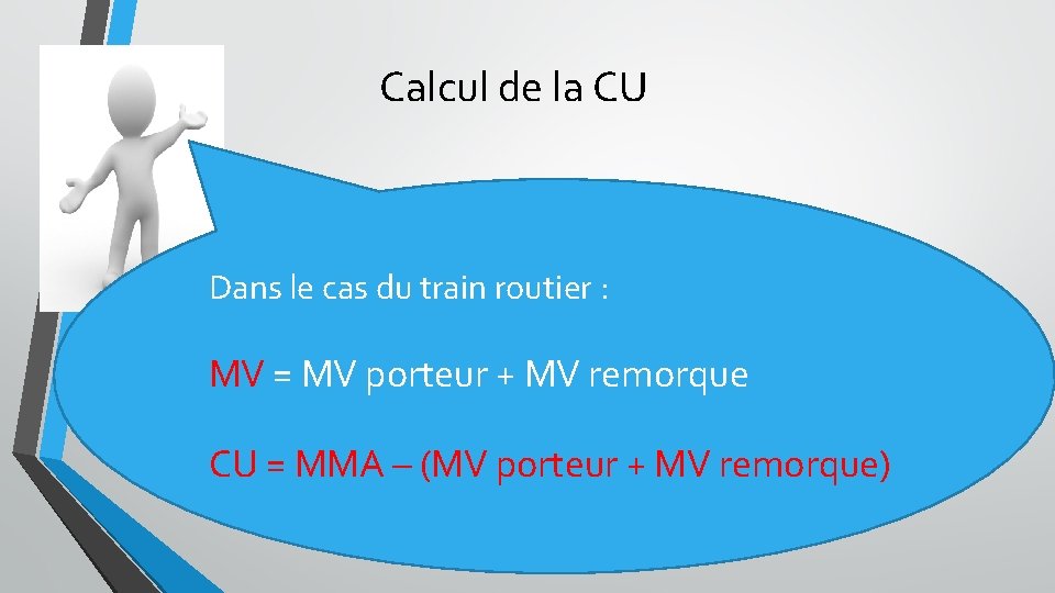 Calcul de la CU Dans le cas du train routier : MV = MV