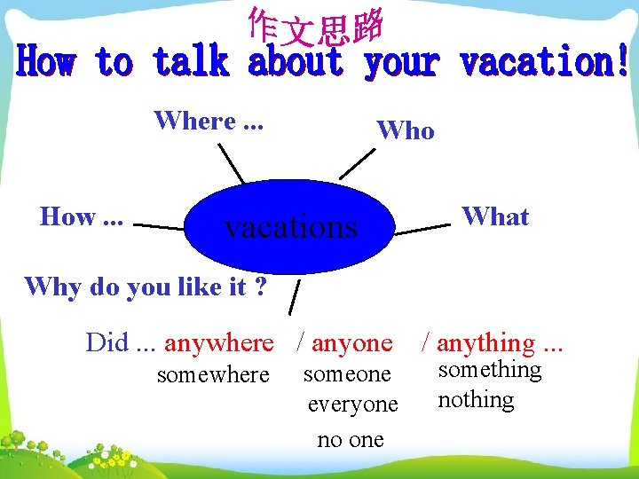 Where. . . How. . . Who vacations What Why do you like it