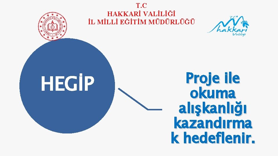 T. C HAKKARİ VALİLİĞİ İL MİLLİ EĞİTİM MÜDÜRLÜĞÜ HEGİP Proje ile okuma alışkanlığı kazandırma