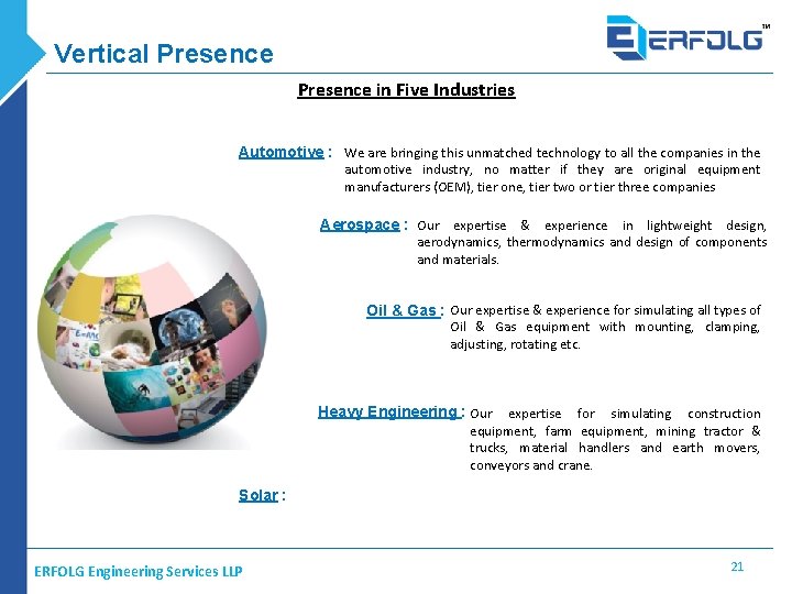 Vertical Presence in Five Industries Automotive : We are bringing this unmatched technology to