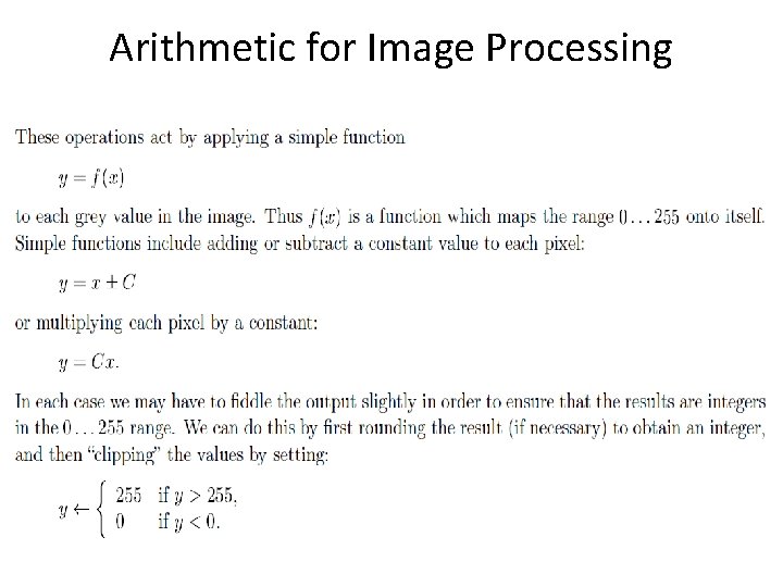 Arithmetic for Image Processing 