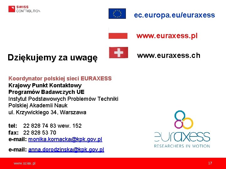 ec. europa. eu/euraxess www. euraxess. pl Dziękujemy za uwagę www. euraxess. ch Koordynator polskiej