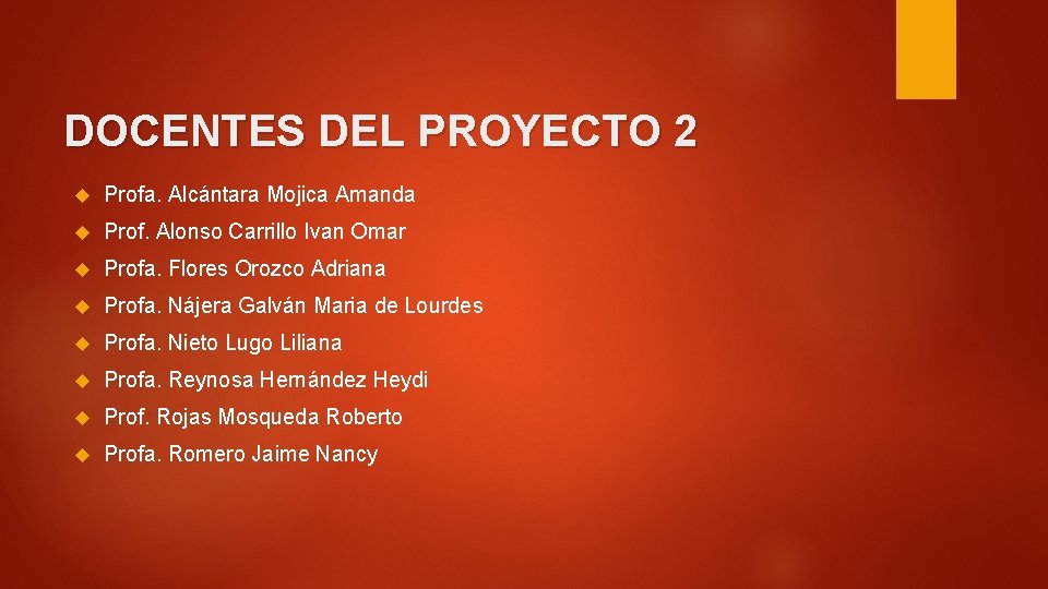 DOCENTES DEL PROYECTO 2 Profa. Alcántara Mojica Amanda Prof. Alonso Carrillo Ivan Omar Profa.