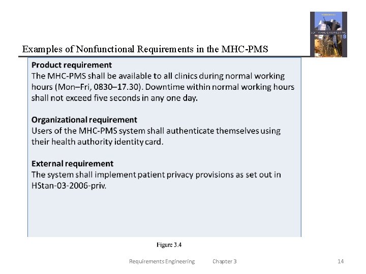 Examples of Nonfunctional Requirements in the MHC-PMS Requirements Engineering Chapter 3 14 