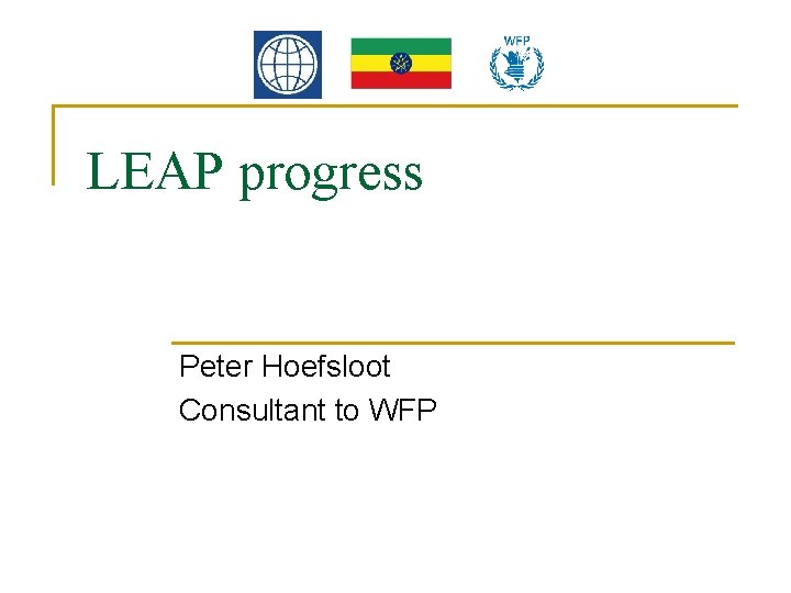 LEAP progress Peter Hoefsloot Consultant to WFP 