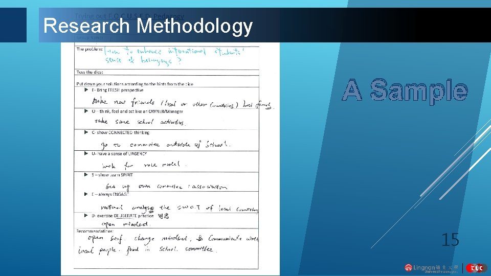 Research Methodology A Sample 15 