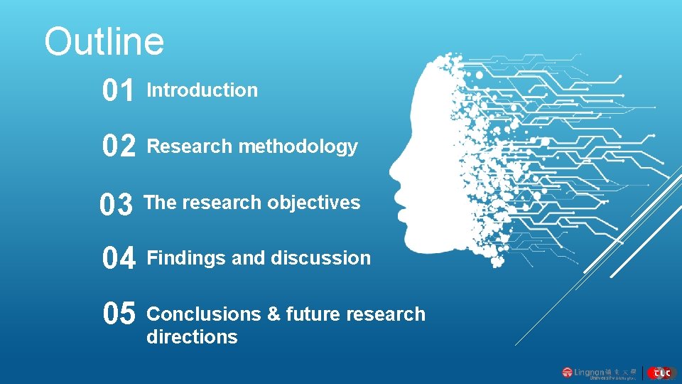 Outline 01 Introduction 02 Research methodology 03 The research objectives 04 Findings and discussion