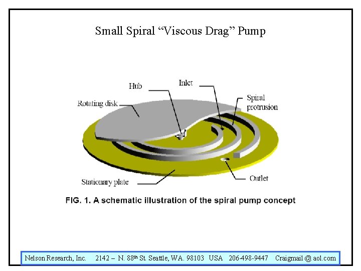 Small Spiral “Viscous Drag” Pump Nelson Research, Inc. 2142 – N. 88 th St.