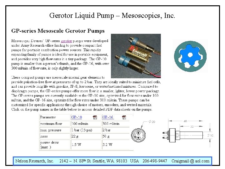 Gerotor Liquid Pump – Mesoscopics, Inc. Nelson Research, Inc. 2142 – N. 88 th