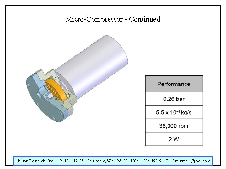 Micro-Compressor - Continued Nelson Research, Inc. 2142 – N. 88 th St. Seattle, WA.