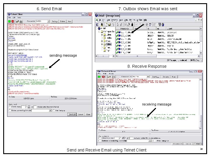 6. Send Email 7. Outbox shows Email was sent sending message 8. Receive Response