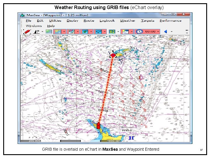 Weather Routing using GRIB files (e. Chart overlay) GRIB file is overlaid on e.