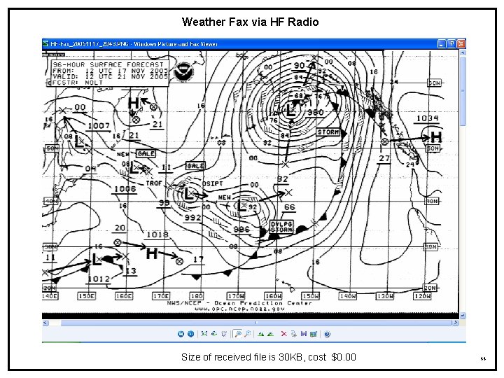 Weather Fax via HF Radio Size of received file is 30 KB, cost $0.