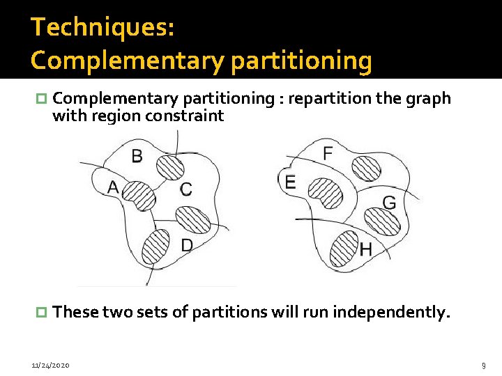 Techniques: Complementary partitioning p Complementary partitioning : repartition the graph with region constraint p